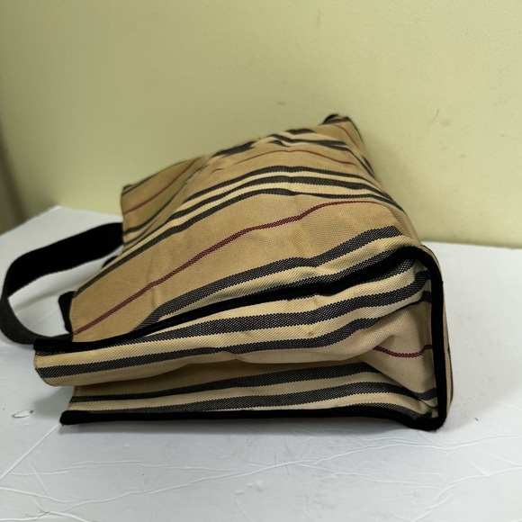 Burberry Vintage Striped Canvas Toto Bag Satchel Handbag Nova Check Cotton Tan - Picture 7 of 16